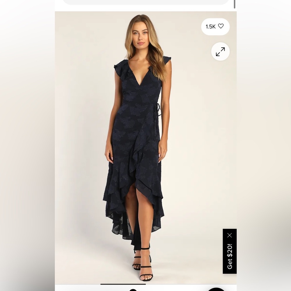 Adorable Aura Navy Blue Floral Burnout High-Low Wrap Dress XS